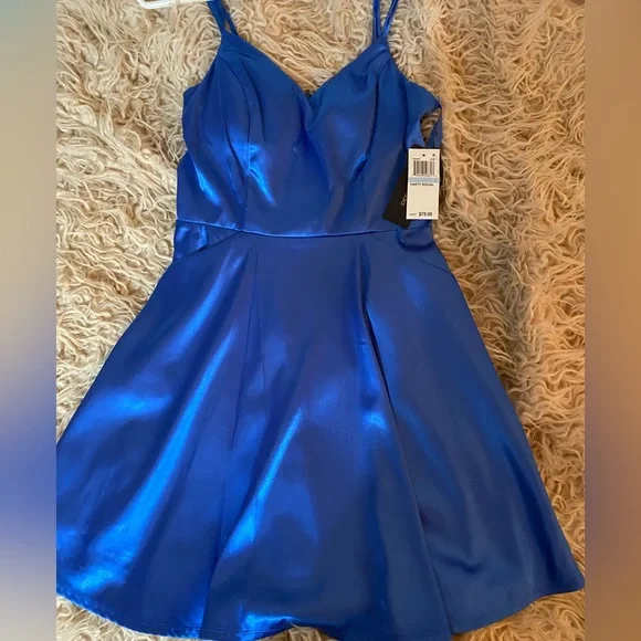 open lace back dress City Studio Blue One Shoulder Rhinestone Embellished Prom, Party Dress   eBargainsAndDeals Vintage Store